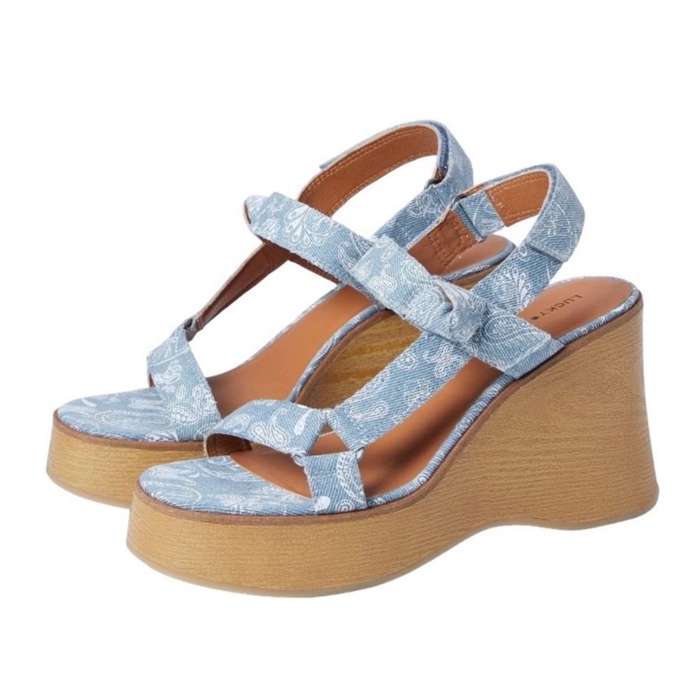Lucky Brand Light Blue Paisley Platform Wedge Sandals
